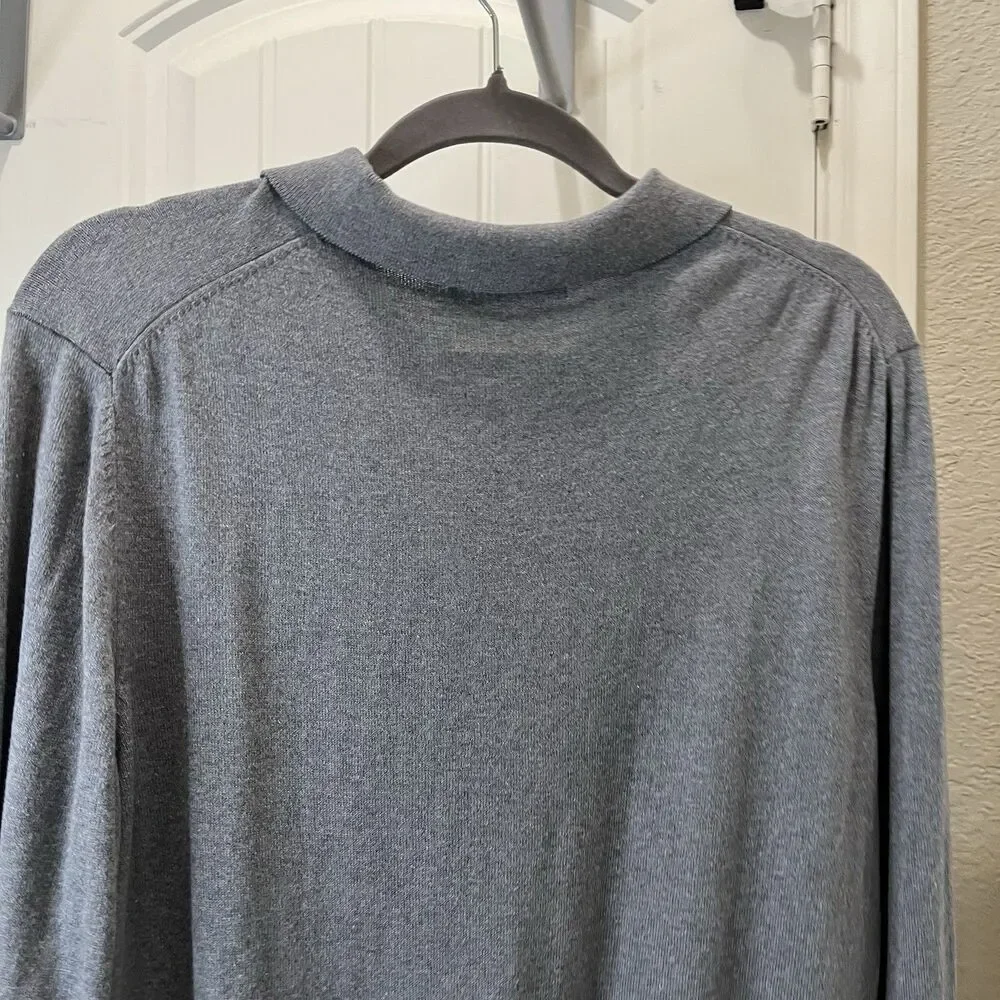 Paul Fredrick Shirt Mens Size L Gray Silk Cotton Cashmere Long Sleeve Polo
